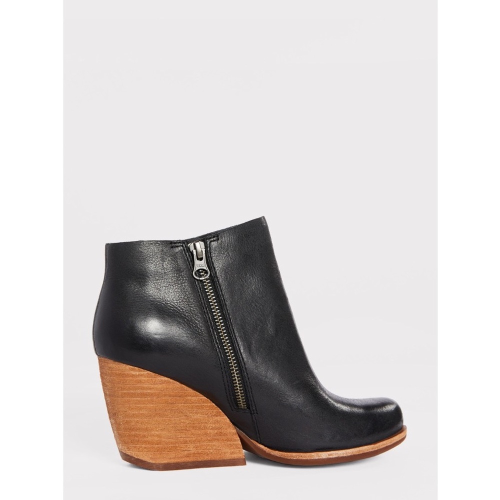 Anthropologie Black Ankle Boots with Brown Heel